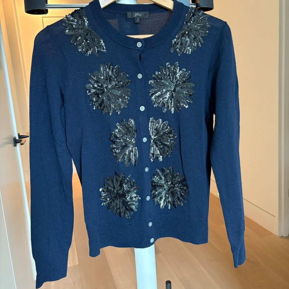 J.Crew Embellished Cardigan - Navy Blue, Size M